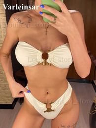 Women's Swimwear Sexy Metal Ring Strapless Bikini Women Swimwear Female Swimsuit Two-pieces Bikini set Bandeau Bather Bathing Suit Swim V2855W T240227