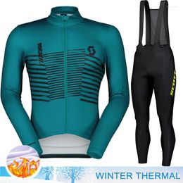 Racing Sets SCOCycling Suit Jersey Men Set Bicycle Men's Mtb Pants Winter Thermal Fleece Bib 2024 Clothing Man Bike Outfit Clothes Blouse