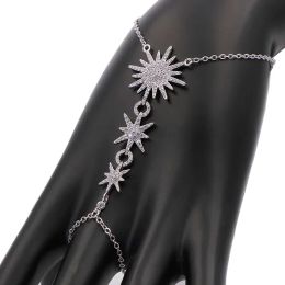 Charm Bracelets Creative Sun Flower Link Chain Bracelet Connected Finger Ring Bangle Bracelets for Women Linked Hand Zircon Jewelry Gifts 2024227