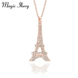 Magic Ikery Zircon Crystal Classic Paris Eiffel Tower Pendent & Necklaces Rose Gold Color Fashion Jewelry for women MKZ1392288w