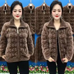 Cardigans Middle Aged Mother Imitation Mink Velvet Coat Women Autumn Winter Thicken Warm Elastic Knitted Sweater Cardigan Jacket Female