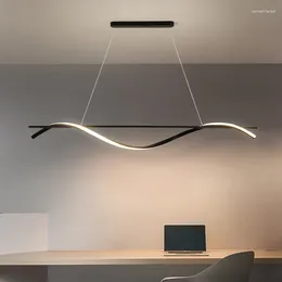 Pendant Lamps Modern Lights LED Chandelier Black Dining Room Bar Table Simple Design Of Internet Caf Aluminum Wave Spiral Light