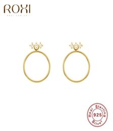 Stud ROXI Circle Earrings For Women Three Crystals Ear Studs Jewelry Piercing Wedding 925 Sterling Silver Pendientes9567358