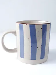 Teaware Sets 10 Oz Personalised Blue Striped Rustic Pattern Hand Painted Stoare Mug With Strip Design