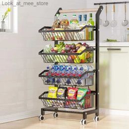 Shopping Carts COVAODQ snack cart with wheels 4-layer adjustable fruit rack fruit and vegetable basket metal wire storage cart rolling food basket Q240227