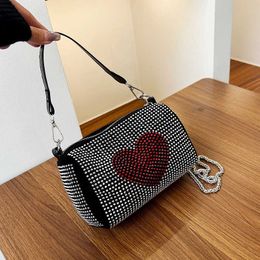 Evening Bags 2024 New Water Diamond Fashion King Bag Instagram Korean Edition Bright Single Shoulder Crossbody White Paired Chain Inlaid Small Square 240227