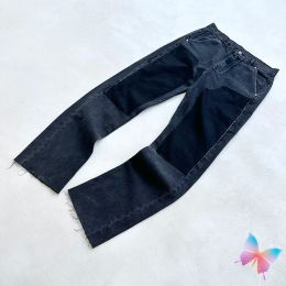 Pants High Street Askyurself Pants Vintage Washed Old Knife Cut Overalls Black Patchwork Trousers Men Women ASK Jeans
