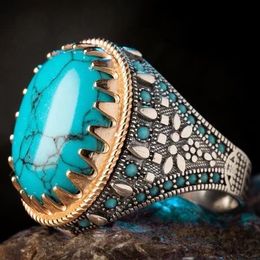 Ring retro men ring electroplated two tone inlaid anti turquoise ring