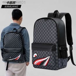 24SS Designer Spraygrounds Backpack Shark Mouth Backpack Mens Fashion Lattice Travel Backpack Trend Versatile Leather Schoolbag For Boys Computer Bag Sport