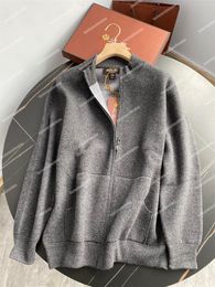 Mens Knit Winter loro piano Cashmere Thick Coat Dark Grey Sweaters