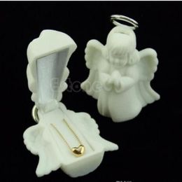 Flocking White Jewelry Box Luxury Angel Velvet Jewelry Rings Necklace Display Box Gift Container Case Jewelry Packaging 20pcs lot 281a