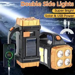 1pc Solar LED multifunctional portable light USB dual light source outdoor searchlight camping light strong flashlight