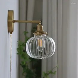 Wall Lamp Pull Chain Nordic Modern Sconce Beside Bedroom Bathroom Mirror Stair Glass Ball Wandlamp Arandela Luminaira Decorations