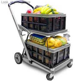 Shopping Carts cart folding multi-function trolley including 2 storage Flat noodles flat suitable for trunk of large trucks Q240229