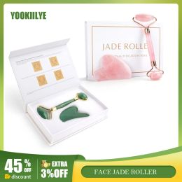 Roller Natural Jade Roller Heart Gua sha Scraping Board Slimming Face Lifting Facial Massager Facial Jade Stone Skin Beauty Care Set