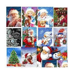 Christmas Decorations 54 Styles Diamond Painting Christmas Kits For Adts 5D Santa Claus Diamonds Embroidery Snow House Landscape Mosai Dhh7O