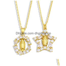 Pendant Necklaces Virgin Mary Necklace For Women 18K Gold Plated Iced Out Link Chain Necklaces Copper Cubic Zirconia Zircon Cz Pendant Dhptw