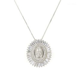 Mother Virgin Mary Pendant Necklace Women Men Christian Cubic Zirconia Statement Necklace Party Collier Femme Jewelry S41246A