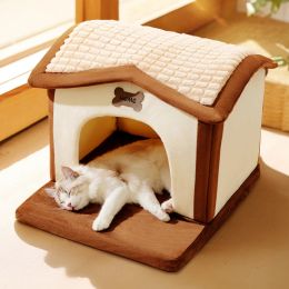 Mats Autumn Winter Pet Nest Cat Villa Warm Dog Hole Warm House Kitten Puppy Soft Sofa Removable Closed Tent Basket Cave Indoor Bed