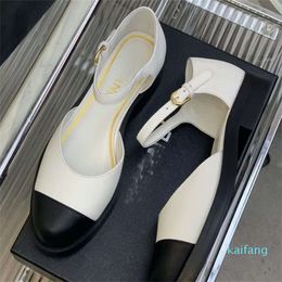 Shoes Small Fragrance Wind Hollow Mary Jane Color Block Single Women's Flat Bottom