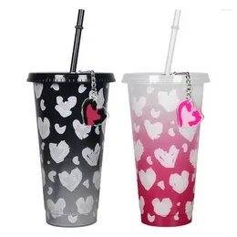 Mugs Colour Changing Cup Reusable With Straws Creative Water Cups Colour Magical Plastic Cold