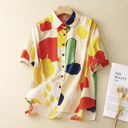 Women's Blouses 2024 Summer Print Casual Loose Light Cotton Short Sleeve Shirt Top Camisas De Mujer BOHO