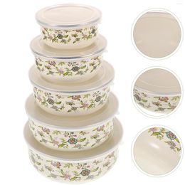 Dinnerware Sets 5 Pcs Enamel Bowl Mixing Bowls With Lid Large Lids Fruit Salad For Lunch Container Serving