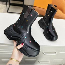 Boots Shoes For Women Genuine Leather High Platform Ladies Mid Calf Crystal Luxury Designer Zapatillas Mujer 2024