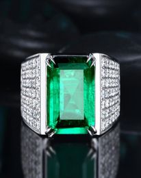 New Arrival Luxury Jewellery Big Emerald Gemstones 925 Sterling Silver Male Jewellery Pave Cubic Zircon CZ Diamond Wedding Band Ring f9075917