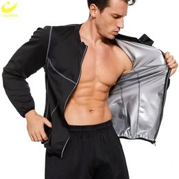LAZAWG Sauna Jacket for Men Weight Loss Top Sweat Fat Burning Fitness Sportwear Long Sleeves Slimming Thin Gym Body Shaper 240220