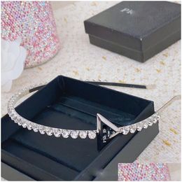 Headbands Luxury P Brand Triangle Bling Diamond Fashion France Style Letters Designer Shining Crystal Cz Zircon Summer Hair Clip Hea Dhqb8