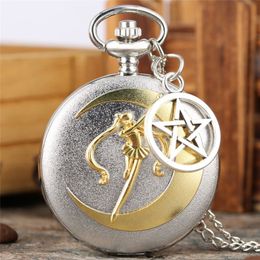 Antique Unique Sweater Necklace Pocket Watch Noble Japan Anime Sailor Moon Series Quartz Analog Display Women Girl Pendant Chain G299y