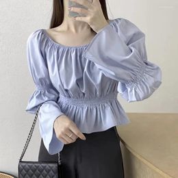 Women's Blouses Blouse Women Shirts French Vintage Button Up Shirt Pleated Ruffled Stand Collar Spring Long Sleeve Single Breasted Tops