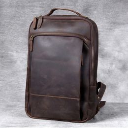 Vintage Crazy Horse Genuine Leather Backpack Men Laptop Daily Bagpack Male Rucksack Trave Hiking Knapsack Large 240219