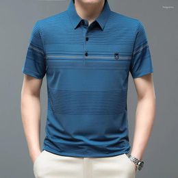 Men's Polos 2024 Summer T-shirt Short Sleeve Fashion Lapel Polo Shirt Ice Silk Loose Casual Print Top