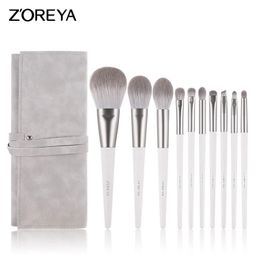 ZOREYA Makeup Brushes Set Cosmetics Eye Shadow Blending Blushlip Powder Highlighter Silver Eyeshadow Kabuki Professional Tools 240220