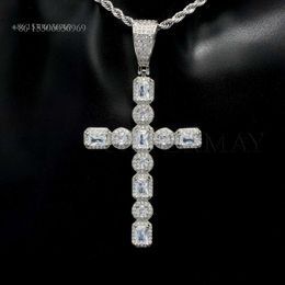 D Vvs1 Baguette Diamant Kreuz Halskette Sterling Silber Moissanit Hip Hop Anhänger
