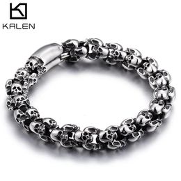 KALEN Punk Skull Bracelets Men Stainless Steel Shiny Matte Skull Charm Link Chain Brecelets Male Gothic Jewelry 240219