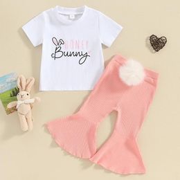 Clothing Sets FOCUSNORM 0-4Y Lovely Baby Girls 2Pcs Easter Clothes Outfits Short Sleeve Letter Tops And Flare Pants With Tail