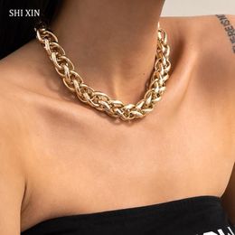 SHIXIN Exaggerated Thick Cross Chain Choker Necklace Colar for Women Hip Hop Gold Silver Colour Chunky Necklace Chain on the Neck1220R