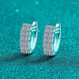 Hoop Earrings Platinum Pt950 0.72ct Moissanite Double Rows Of Diamond Simple Ear Buckle Daily Versatile Light Luxury Jewellery