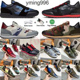 2J04 Top Qualitys Camouflage Sneaker Womens Mens Rivet Shoes Studded Valentino Flats Mesh Camo Suede Leather Casual Trainers R Shoe Size 39-45 nice