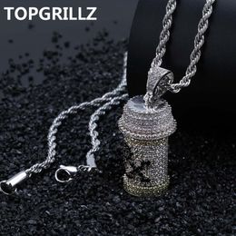 TOPGRILLZ Hip Hop Detachable Medicine Bottle Pendant Necklace Men's Jewellery Gold Silver Colour Cubic Zircon Necklaces Gifts236r