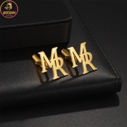 Jewelry Akizoom Personalized Custom Name Cufflinks for Men Tshirts Gold Color Stainless Steel Customized for Women Wedding Jewelry Gift