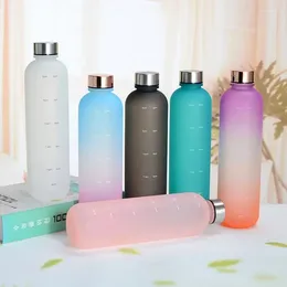 Water Bottles 1L Plastic Space Transparent Frosted Motivational Reusable Cup Copper Lid Bottle With Time Marker 1000ML