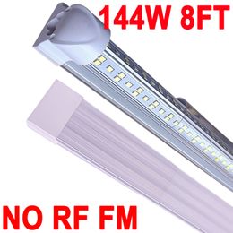 8FT LED Shop Light Fixture, 144W T8 Integrated Tube Lights,NO-RF RM 6500K High Output Clear Cover, V Shape 270 Degree Lighting Warehouse, Plug and Play crestech