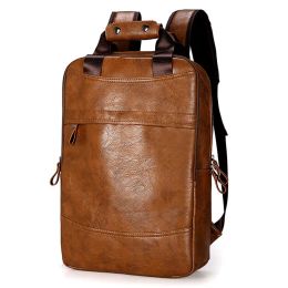 Backpack Vintage Waterproof Backpack Men Luxury College School Bags Casual PU Leather Backpacks Travel Retro 15.6 Inch Laptop Bag For Men