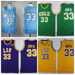 S Jerseys Men NCAA IOWA 주 래리 LSU 타이거스 33 Shaq Bird Blue Purple College University Mendball Jersey Ed 유니폼 D2SJ