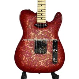 Custom Brad Red Paisley Electric Guitar Maple Neck & Fingerboard, Black Dot Inlay, Chrome 3 Saddles Bridge, Clear Pickguard