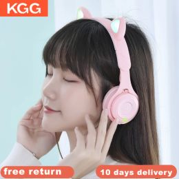 Headphone/Headset Cat Helmet Wireless Bluetooth Headphones Kids Headphones Cat Ear Headphones Music Game Headset with Flash LED Light Kids Gifts